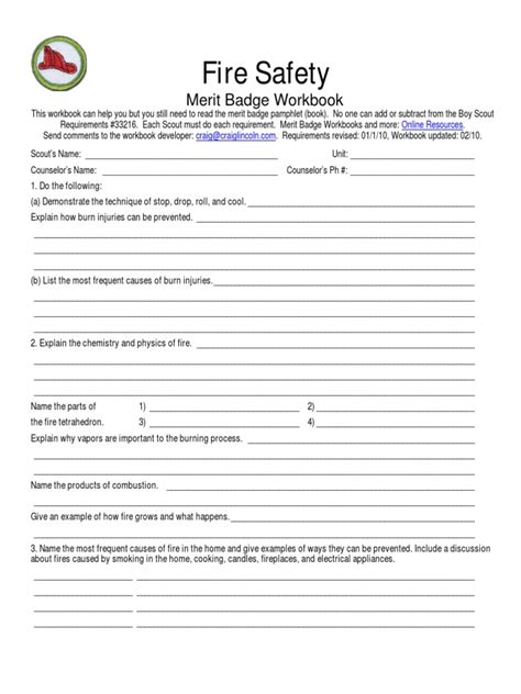 fire safety merit badge worksheet answers